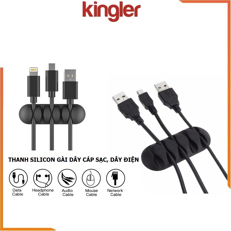 Thanh Silicon 5 Lỗ Kẹp Dán Cố Định Dây Cáp Sạc, Dây Điện, Tai Nghe  Nhỏ Gọn, Tiện Dụng, Sắp Xếp Gọn Gàng Cho Bàn Làm Việc - Kingler 5679