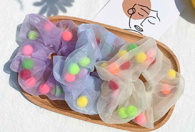 COMBO 5 DÂY CỘT TÓC VOAN CÓ HẠT VẢI POM POM