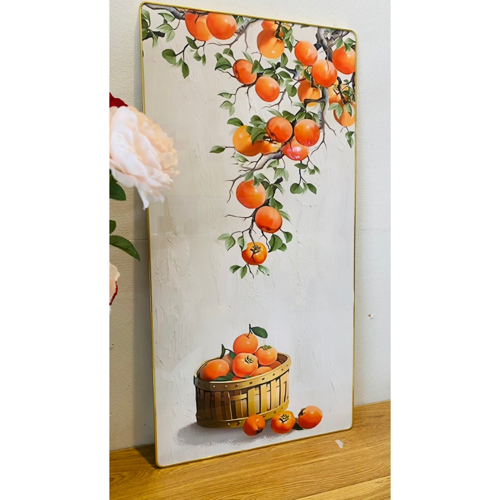 (ẢNH THẬT) Tranh treo tường cành hồng 9 trang trí decor có khung kèm đinh treo