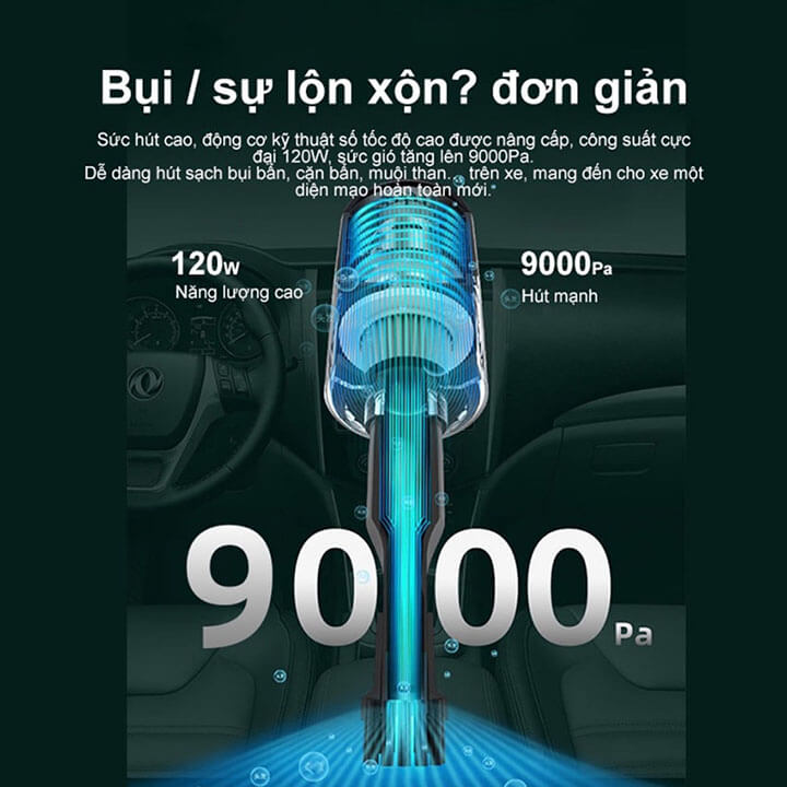 Máy hút bụi cầm tay mini không dây đa năng Vacuum Cleaner, máy hút bụi ô tô, giường nệm, máy hút lông chó mèo 120W 9000Pa LT-008