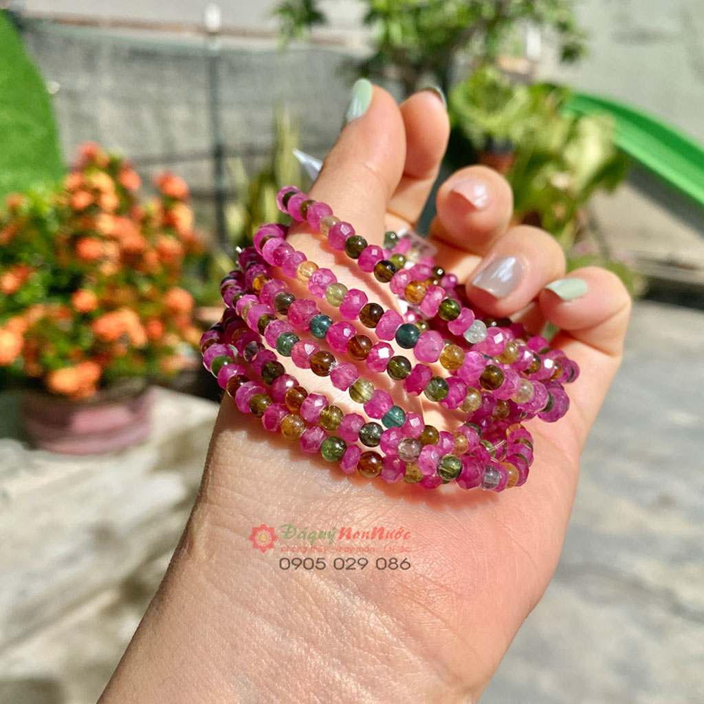 Vòng tay Tourmaline hồng giác cạnh