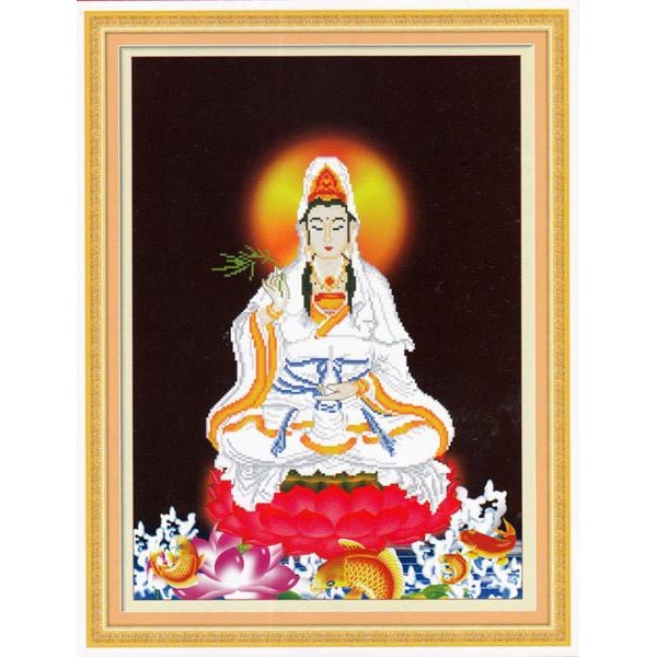 Tranh thêu chữ thập Quan Âm 48x64cm - chưa thêu