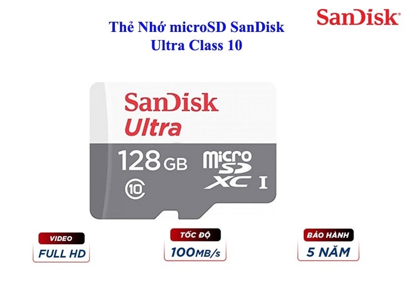 Thẻ nhớ Micro SD SanDisk Ultra 128G/64G/32G UHS-I - 100MB/s, Thẻ nhớ camera, Thẻ nhớ điện thoại - hàng chính hãng