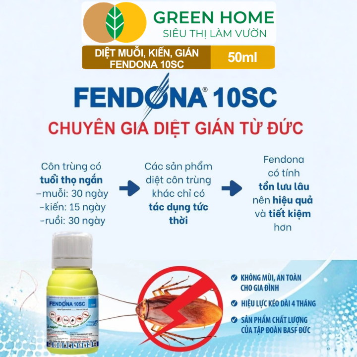 Thuốc Diệt Muỗi GreenHome, Fendona 10SC, Chai 50ml, Hiệu Quả, Không Mùi, Trừ Ruồi, Muỗi, Kiến, Gián