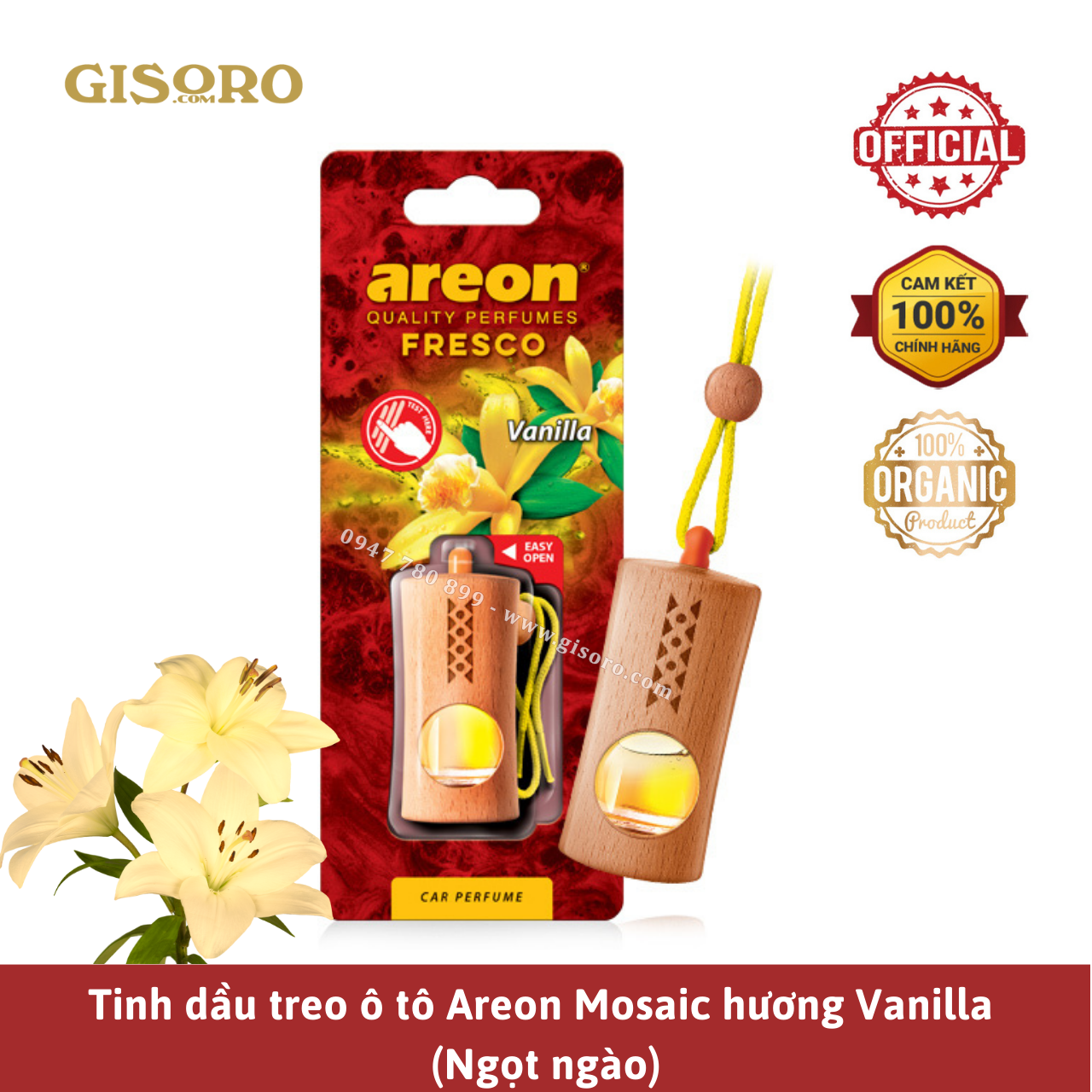 Tinh dầu treo vanilla Areon Mosaic Chính hãng (hương thơm ngọt ngào, dịu nhẹ)