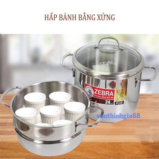 Nồi Xửng Hấp Inox 3 đáy Zebra Thái Lan sử dụng bếp từ đa năng có xửng hấp 24cm 6,2 lít 163640