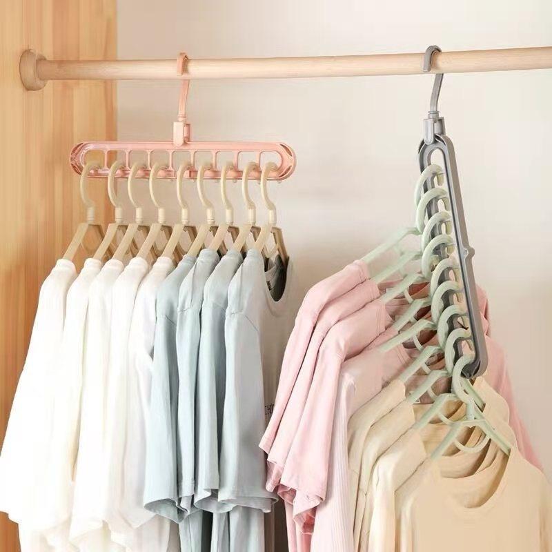 Móc treo quần áo thông minh 9 lỗ gấp gọn, phơi quần áo đa năng thu gọn 9 ô siêu tiện dụng