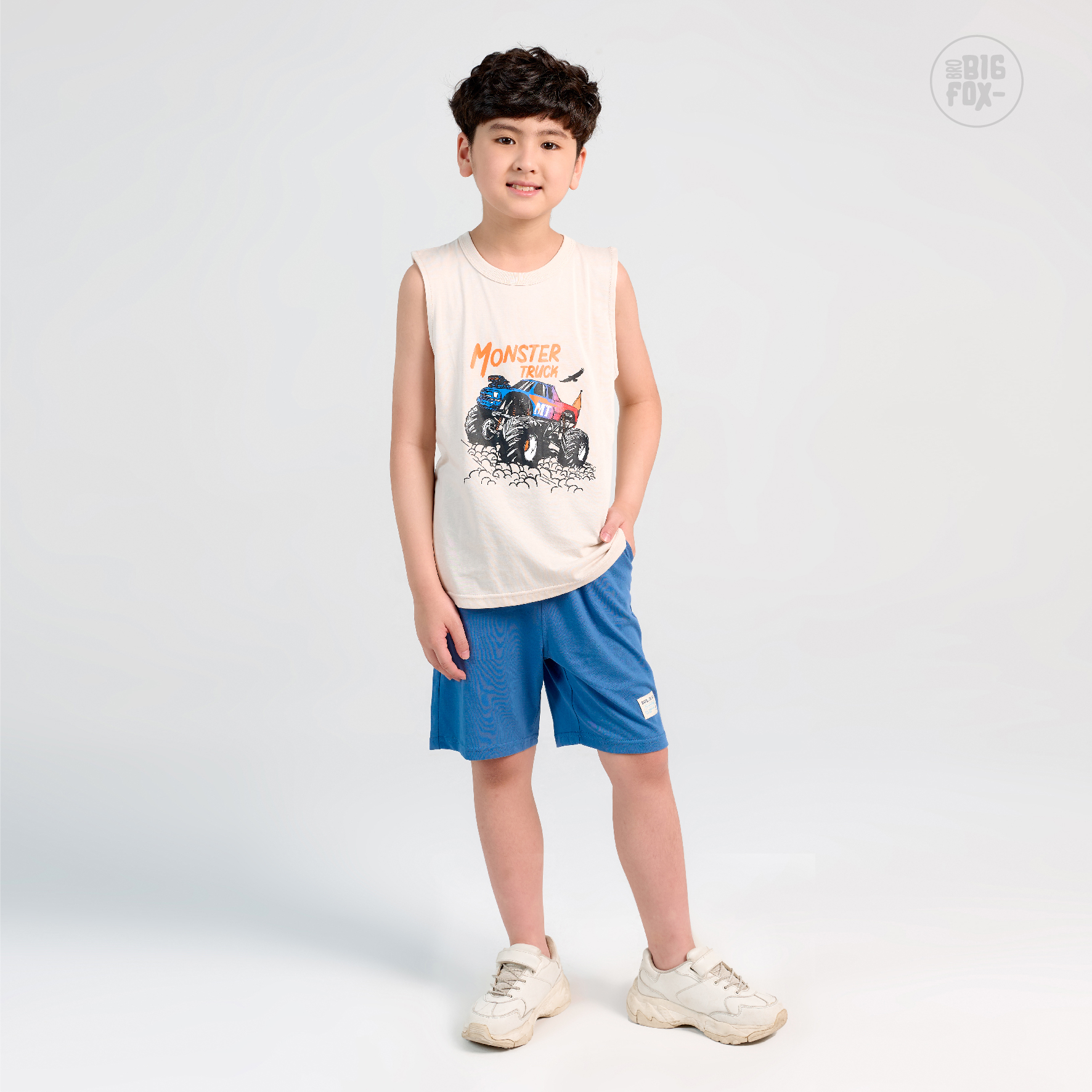 Bộ Ba Lỗ Bé Trai Bigfox, Bộ Quần Áo Trẻ Em Mùa Hè Chất Cotton Mát In Hình Monster Truck