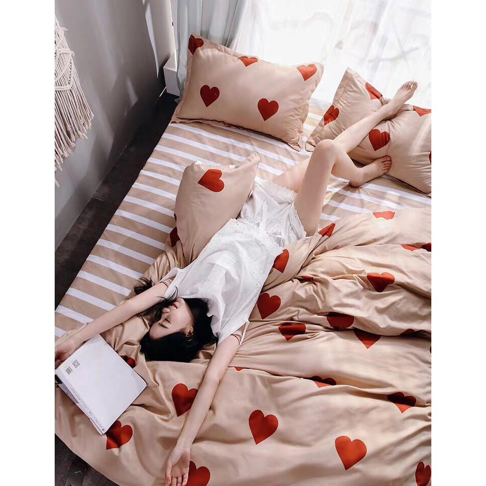 SÉT CHĂN GA GỐI POLY COTTON TIM HỒNG PP
