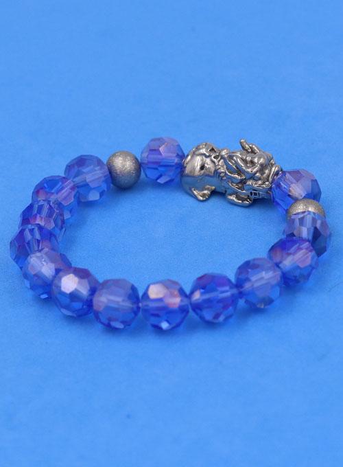 Vòng tay Pha Lê Xanh Dương cắt giác 10 ly - Vòng tay Tỳ Hưu Inox 2 Bi VFLGXDTHTRHB10