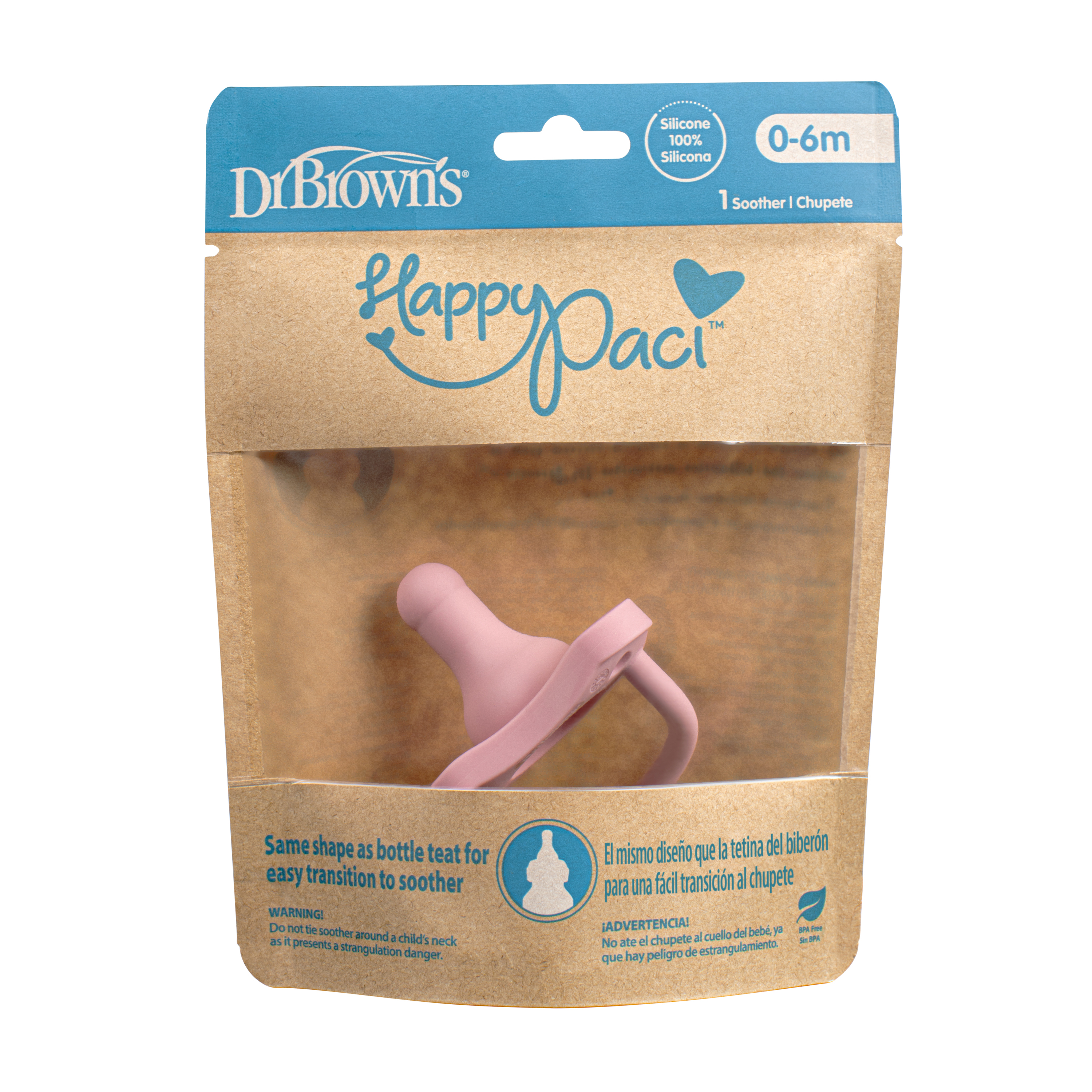 [ PS11007-Vỏ giấy ] Ty ngậm Dr Brown's siêu mềm đầu tròn Happy Paci, 100% silicone ( 0-6m)