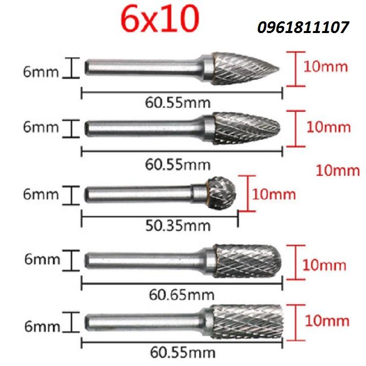 Bộ 5 Mũi Mài, Khắc, Làm Lũa vonfram cao cấp Trục 6mm