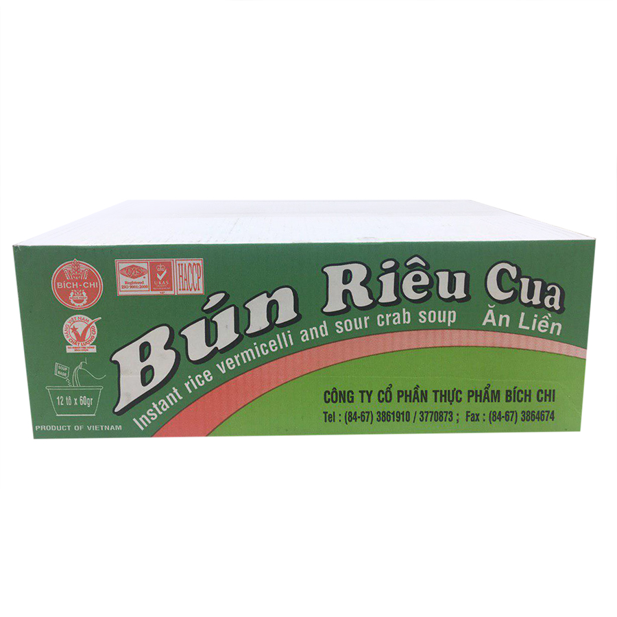 Thùng 12 Tô Bún Riêu Cua Bích Chi (60g/Tô)