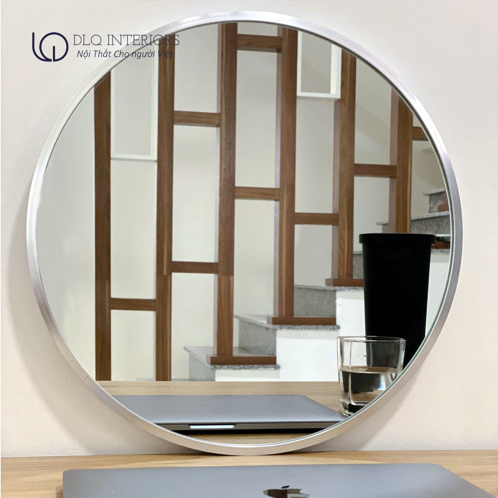 Gương Tròn Viền Trắng Treo Tường DLQ MIRROR Chất Liệu Nhôm Sơn Tĩnh Điện Cao Cấp