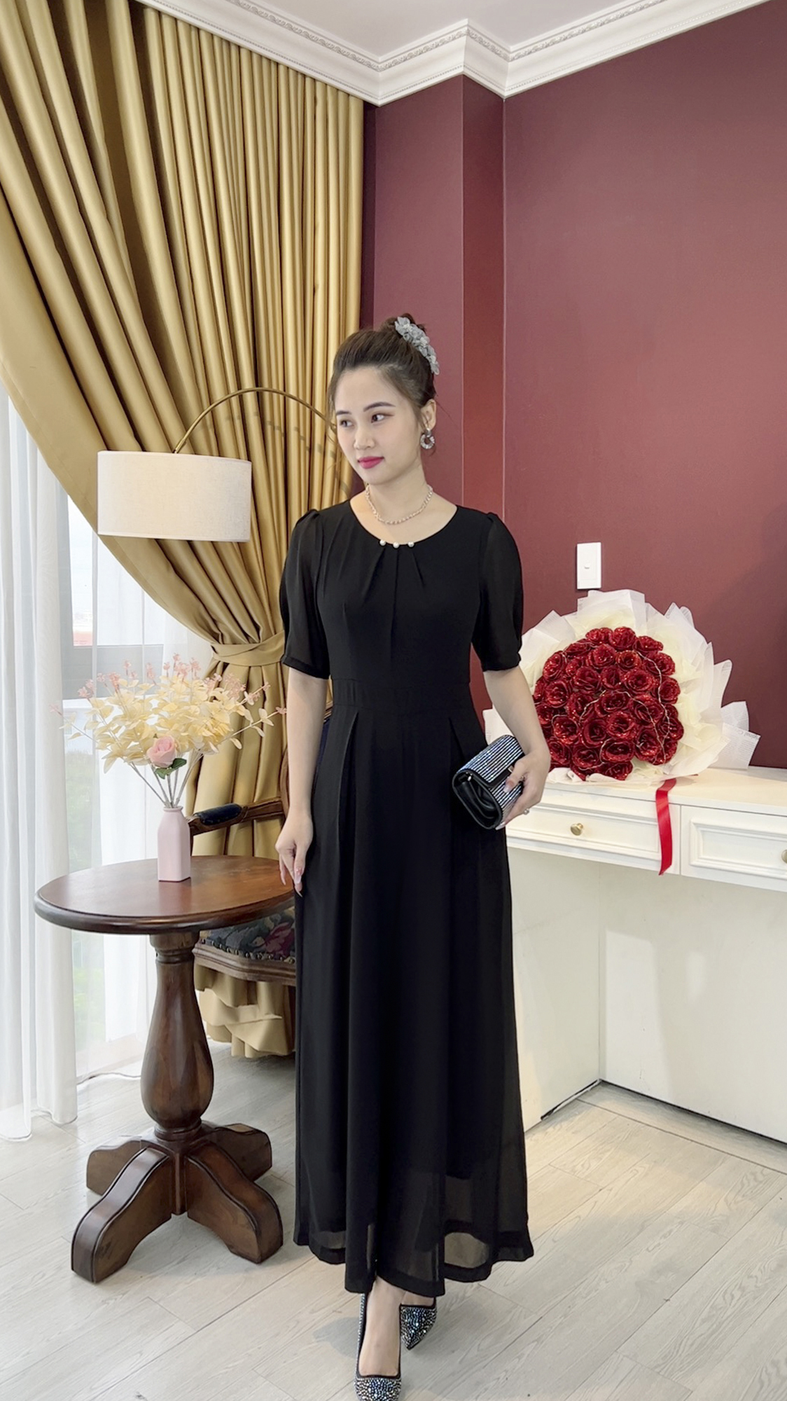 Linh Trà - Đầm Trung Niên Dáng Dài [TM752] Cao Cấp Vải Voan Chiffon Cực Đỉnh Sang Chảnh Quý Phái Dành Riêng Cho Mẹ Cho Bà