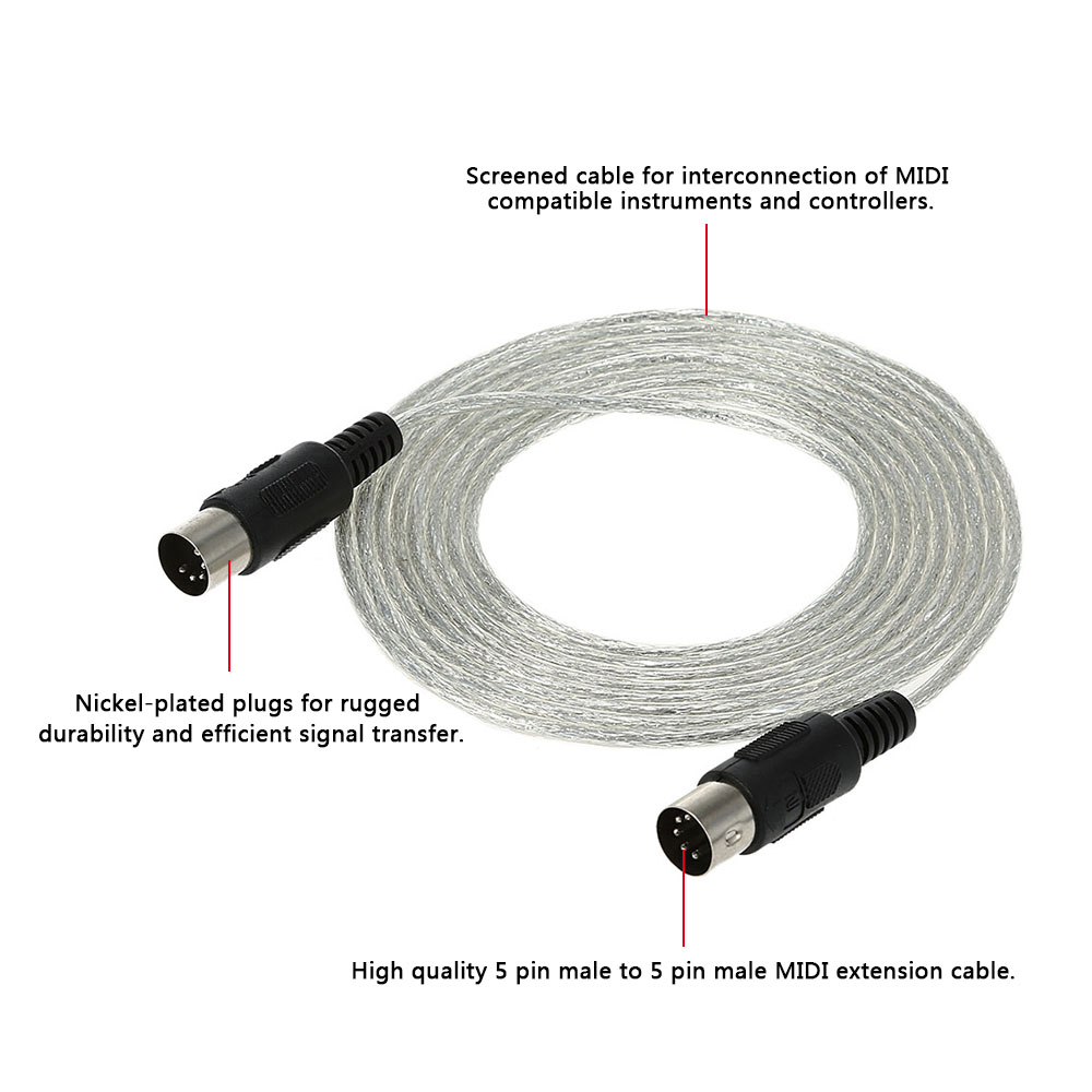 Cáp Nối Dài 3m / 10FT MIDI 5 Chân Cắm Đầu Nối Bạc Male To Male Cho Các Thiết Bị MIDI