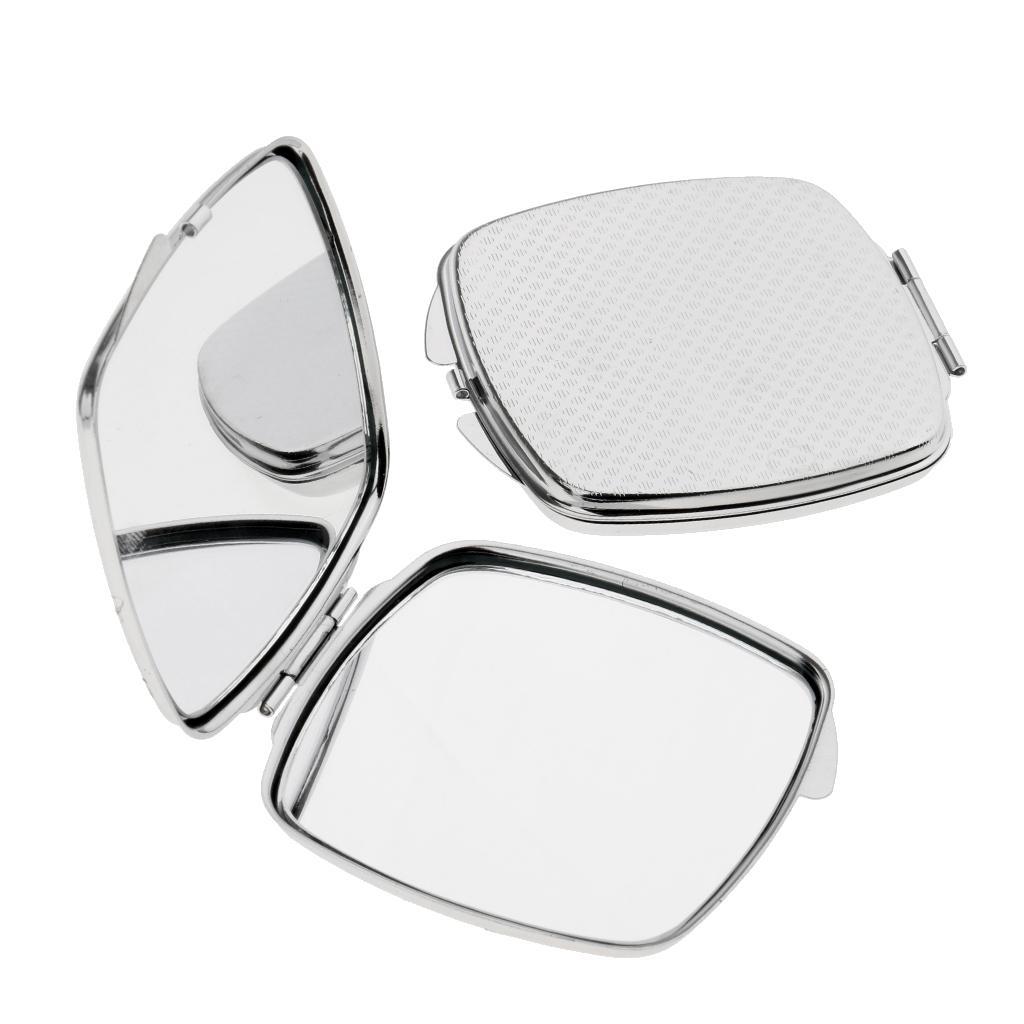 2Pcs Fashion Lady Fold Compact Mirror Cosmetic Travel Makeup Portable Sliver