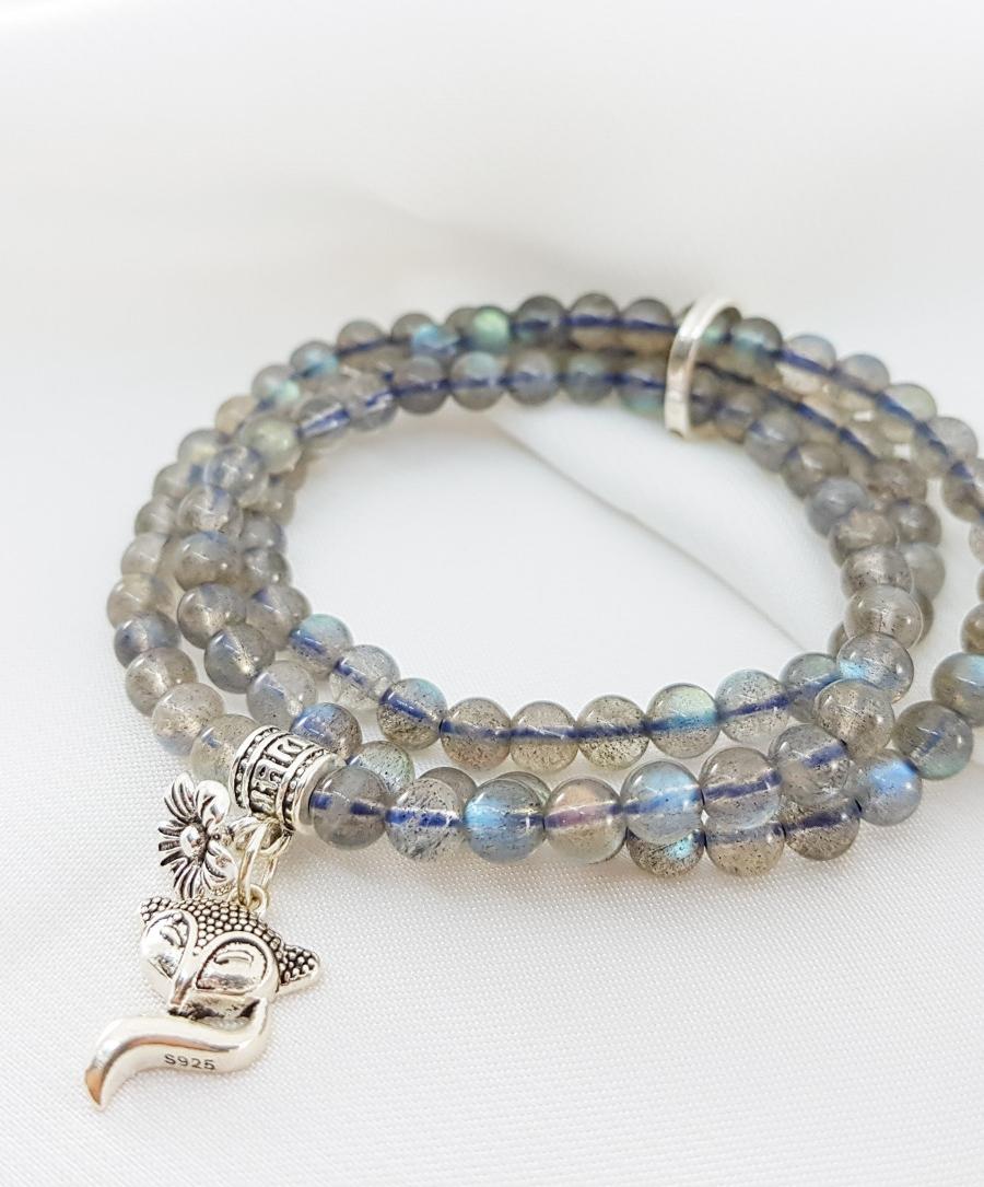 Vòng Tay Mệnh Kim, Thủy Đá Moonstone Mix Charm Hồ Ly