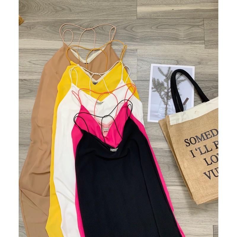 Đầm suông đan dây xẻ tà