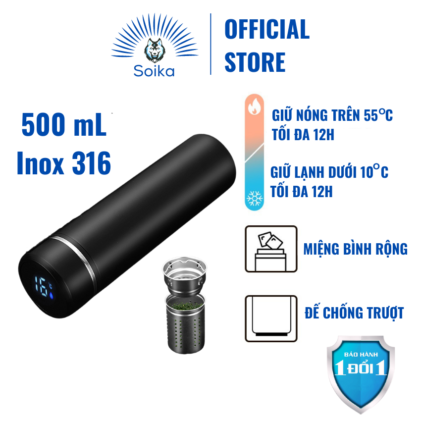 Bình Giữ Nhiệt Thông Minh SOIKA SB03500 Bằng Inox 316 500ml Kèm Bộ Lọc Trà (In Logo Với Số Lượng Lớn)