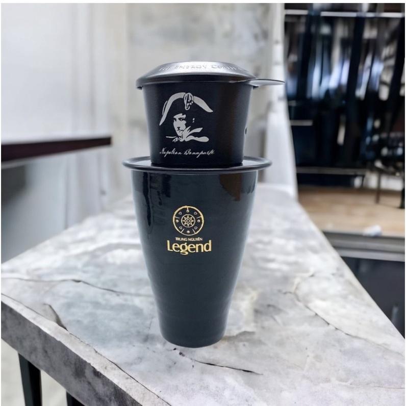 Combo Ly gốm Bát Tràng và Phin nhôm đen Logo Trung Nguyên