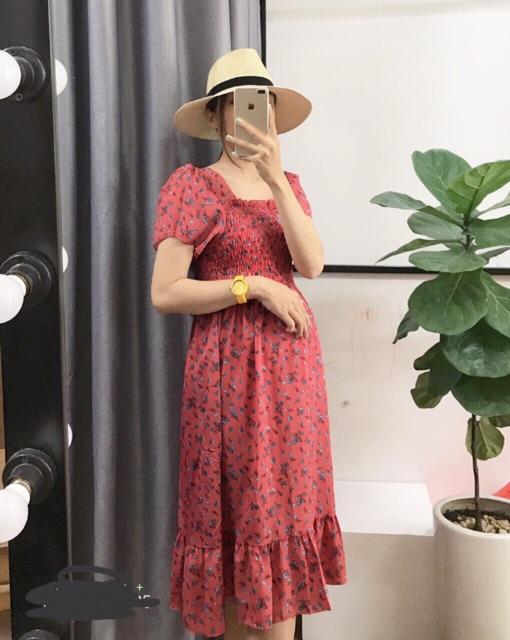 Đầm bầu thời trang chun ngực hoa 40-70kg,Váy bầu đẹp dáng dài