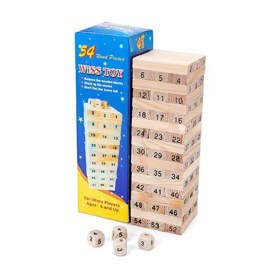 Bộ Đồ Chơi Rút Gỗ 54 Thanh Cho Bé + Kèm 4 Xúc Xắc