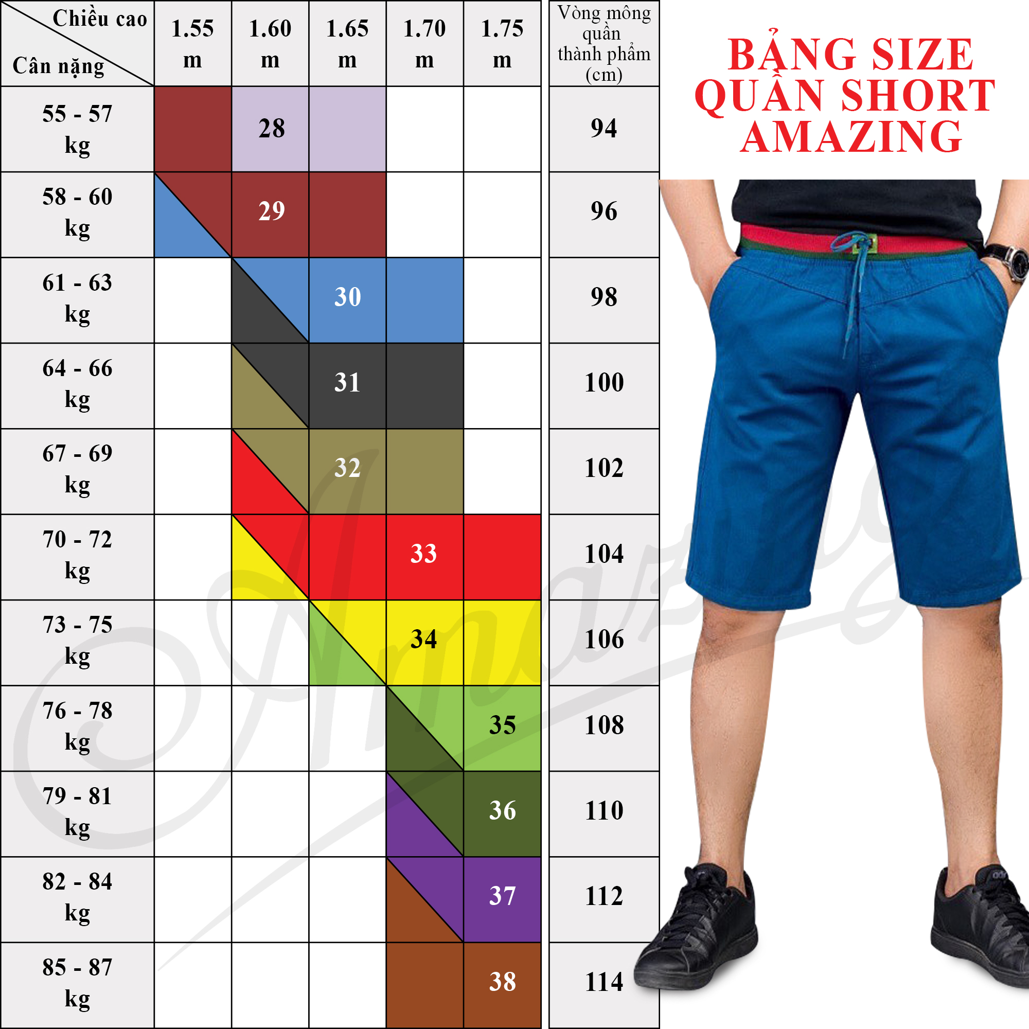 Quần sọt kaki nam size đại, lưng bo, short form rộng, lai lật phối sọc, bigsize, hiệu Amazing