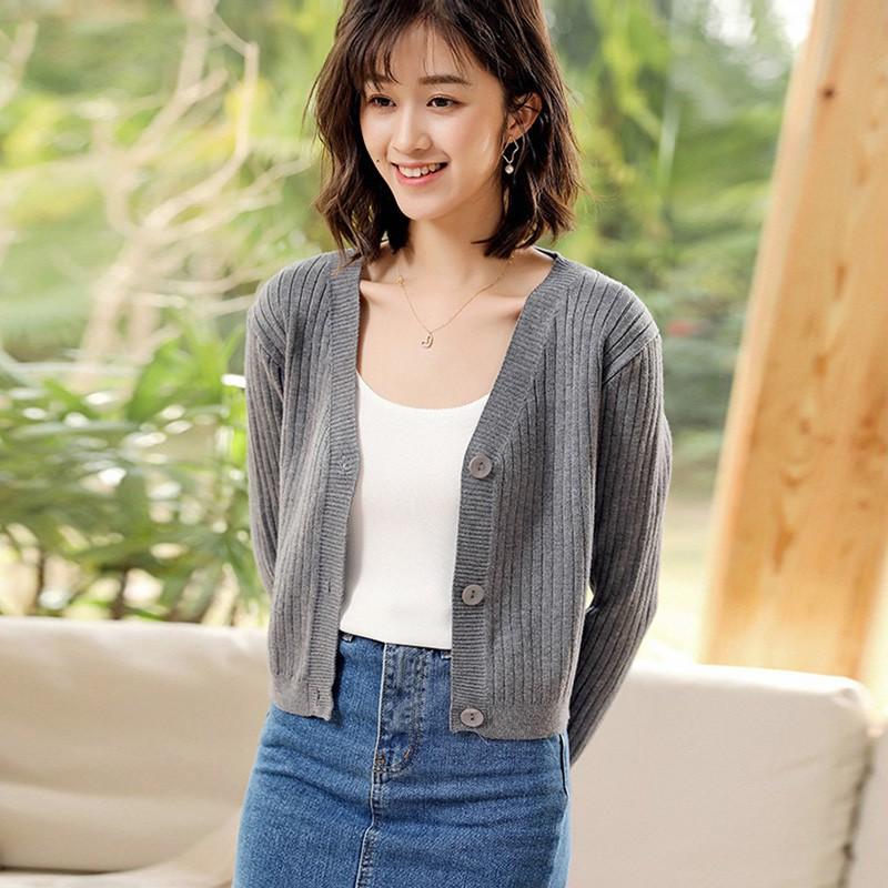 Áo khoác Cardigan dệt kim phối nút thiết kế cổ chữ V thanh lịch