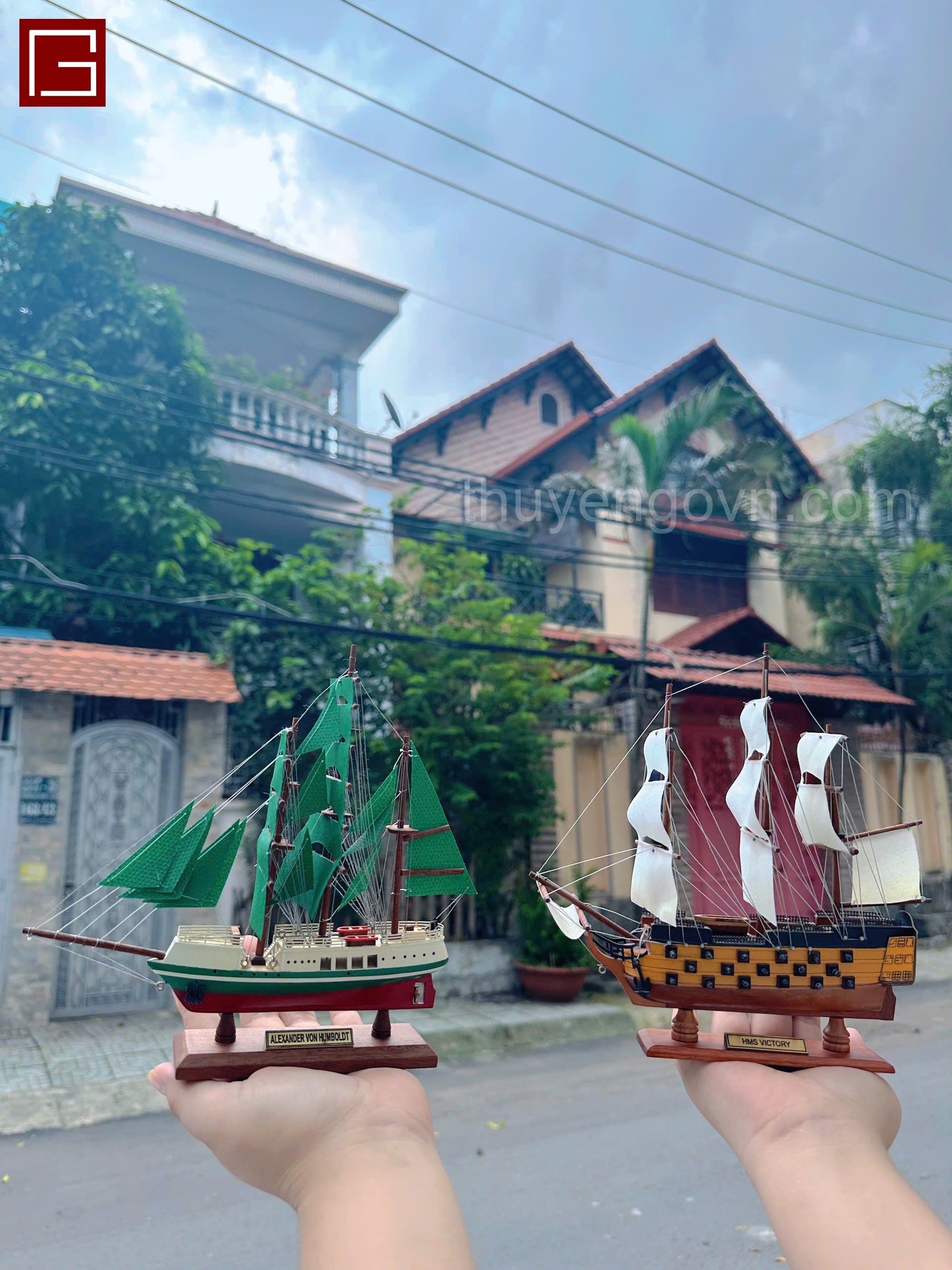 Mô Hình Thuyền Gỗ Phong Thủy Gia Nhiên, Thuyền Buồm Gỗ ALEXANDER VON HUMBOLDT, Dài 20cm, Cao Cấp
