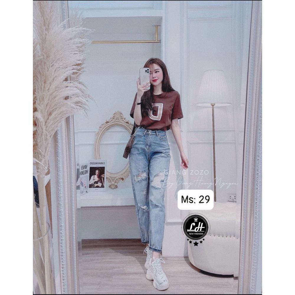 Quần baggy jean nữ rách tua rua lưng cao siêu chất Lê Huy Fashion MS 29