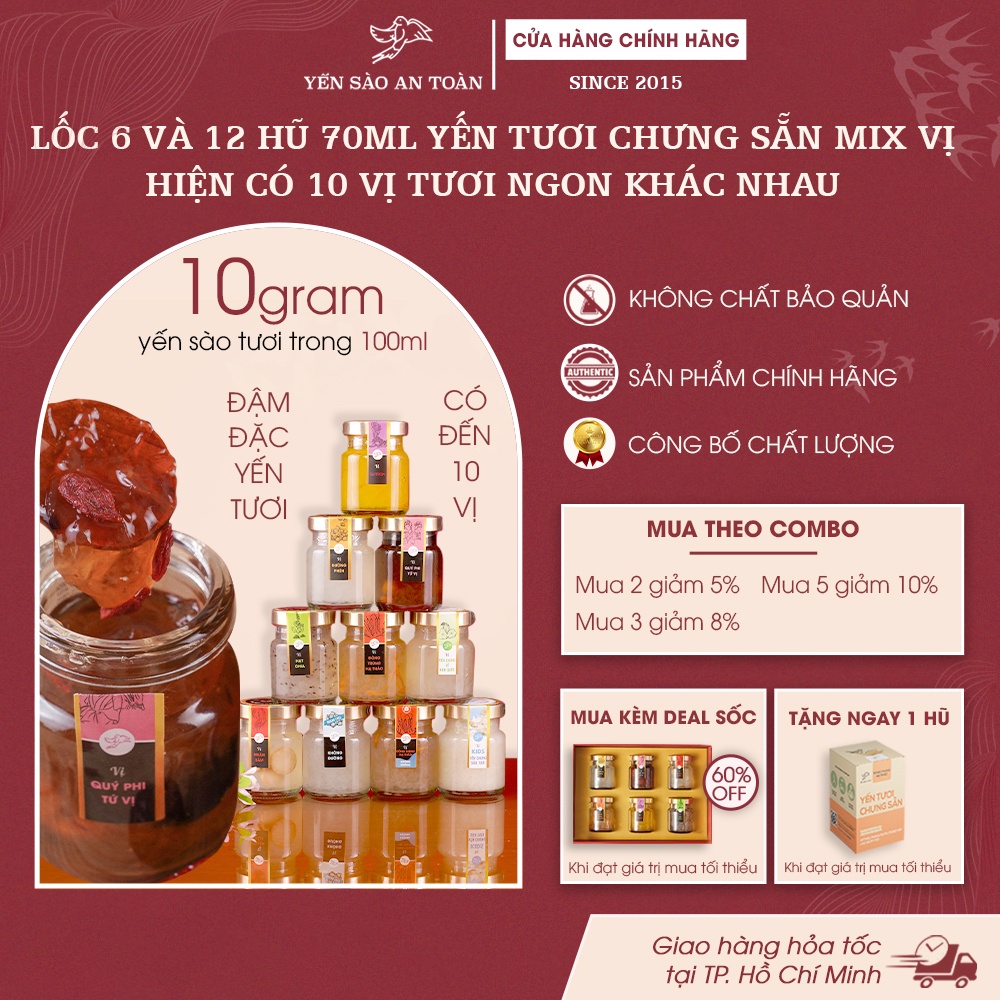 Combo mix đến 10 vị yến chưng sẵn ĐẬM ĐẶC YẾN TƯƠI từ Yến Sào An Toàn