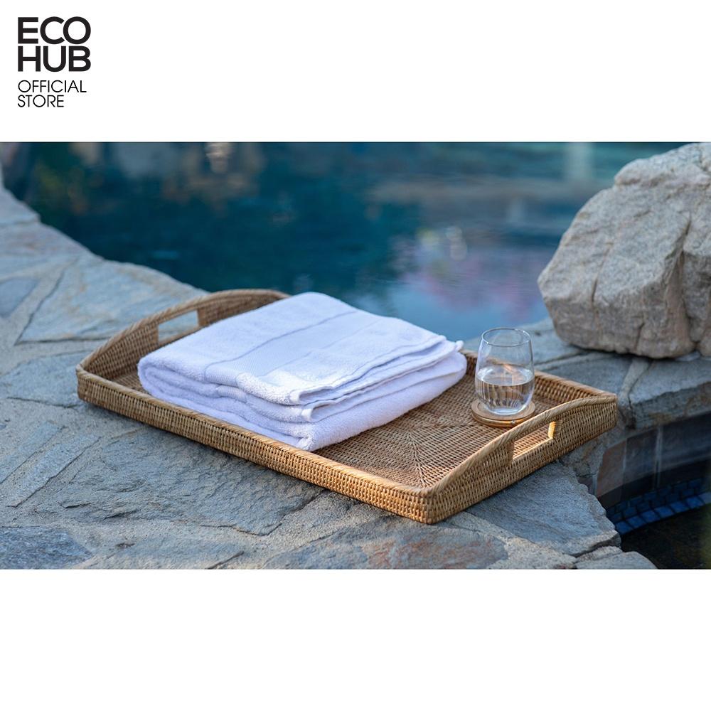 Khay mây chữ nhật ECOHUB có tay cầm đựng hoa quả, đồ ăn, decor dành cho khu nghỉ dưỡng (Rectangular Rattan Tray) E00212