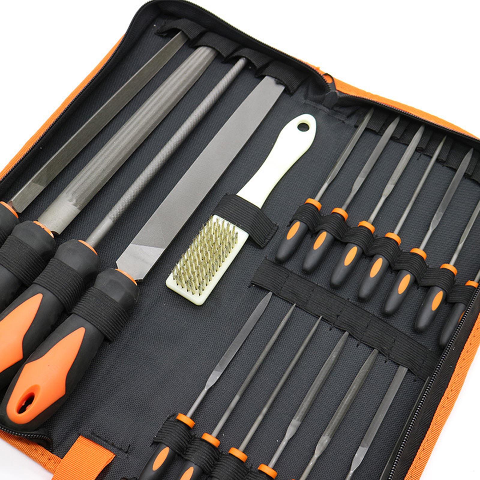 19Pcs Forged Alloy Steel File Set with Carry Case, Precision Flat/Triangle/Half-round/Round Large File and 14x Needle Files, Soft Handle, Shaping Tool