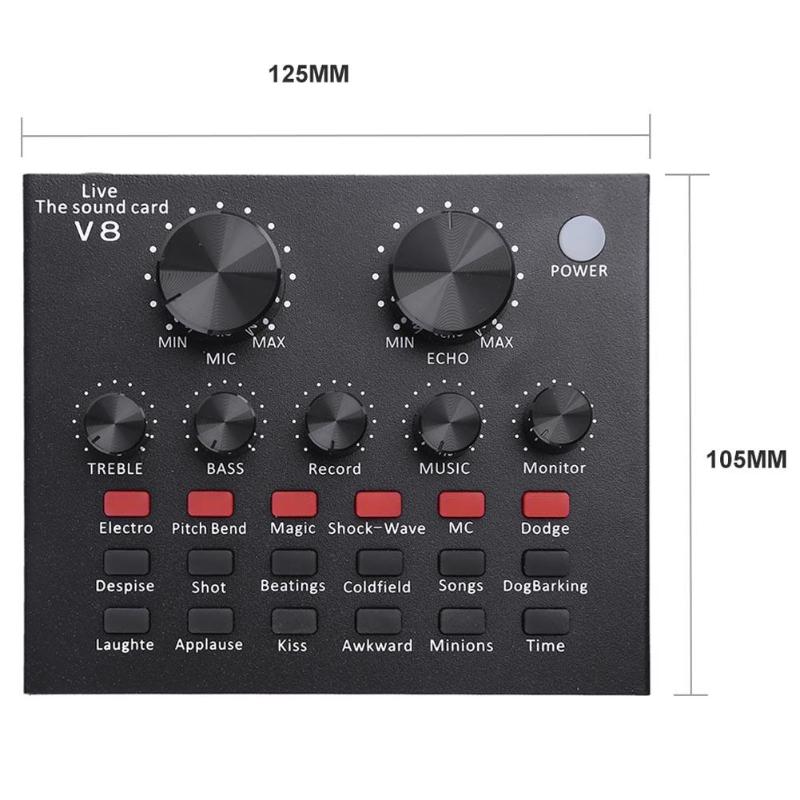 V8 Sound Card Mixer Audio Interface External Streaming USB Headset Microphone Broadcast Sound Card Mixer For Computer PC