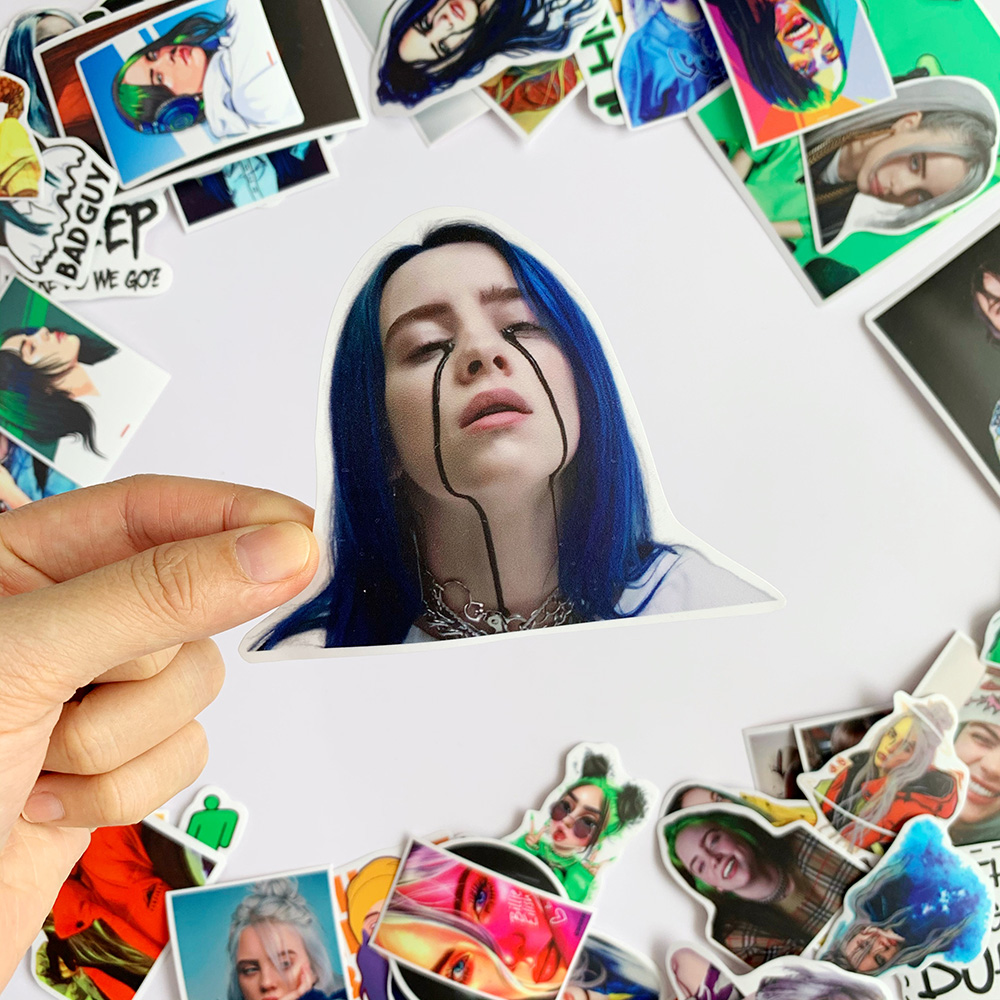 Sticker Billie Eilish Hình Dán Chủ Đề Ca Sĩ US Bad Guy Siêu Ngầu Kích Thước Từ 5cm Tới 10cm