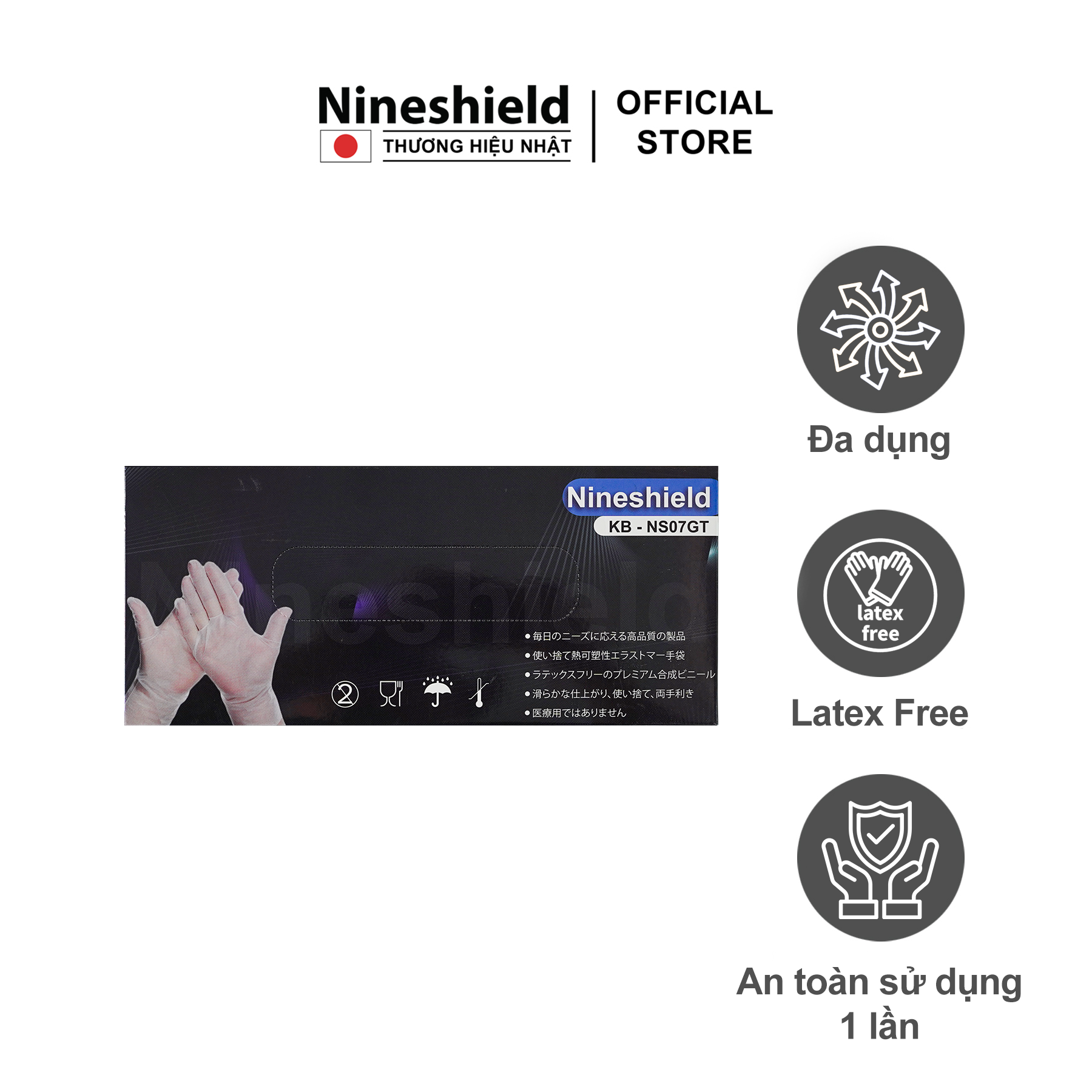 Hộp 100 găng tay đa năng chính hãng Nineshield KB NS07GT