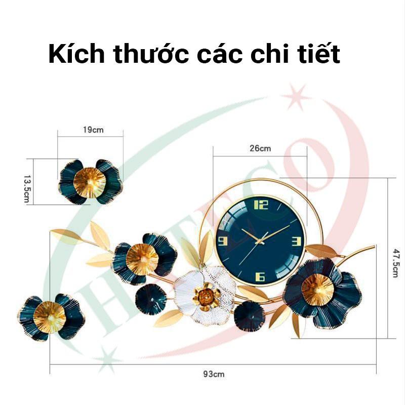 Đồng Hồ Treo Tường Trang Trí Phòng Khách Hình Cành Hoa Xanh TT2106X