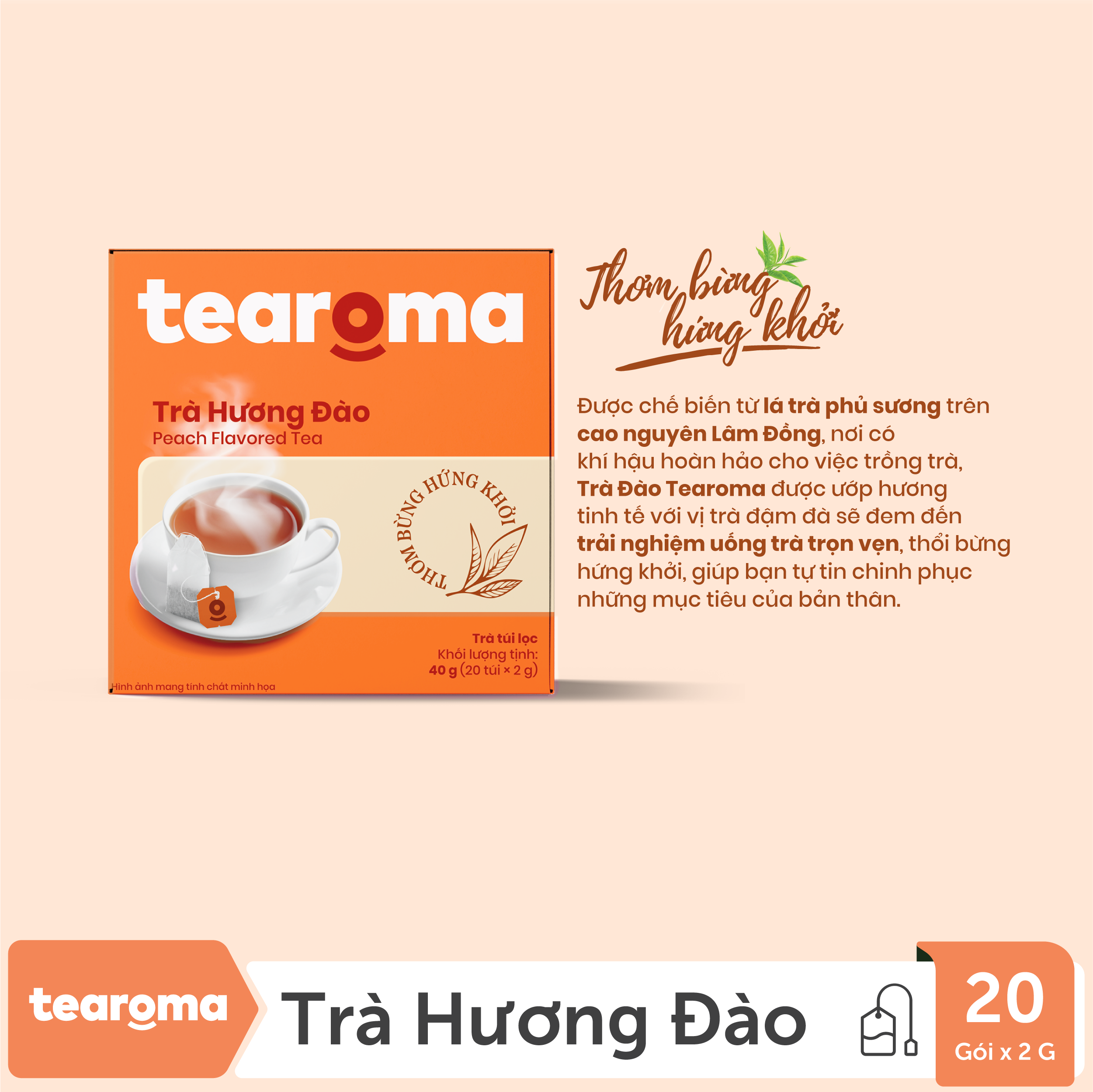 Mua 2 tặng 1 - Trà túi lọc Đào Tearoma (Hộp 20gói x 2gr)