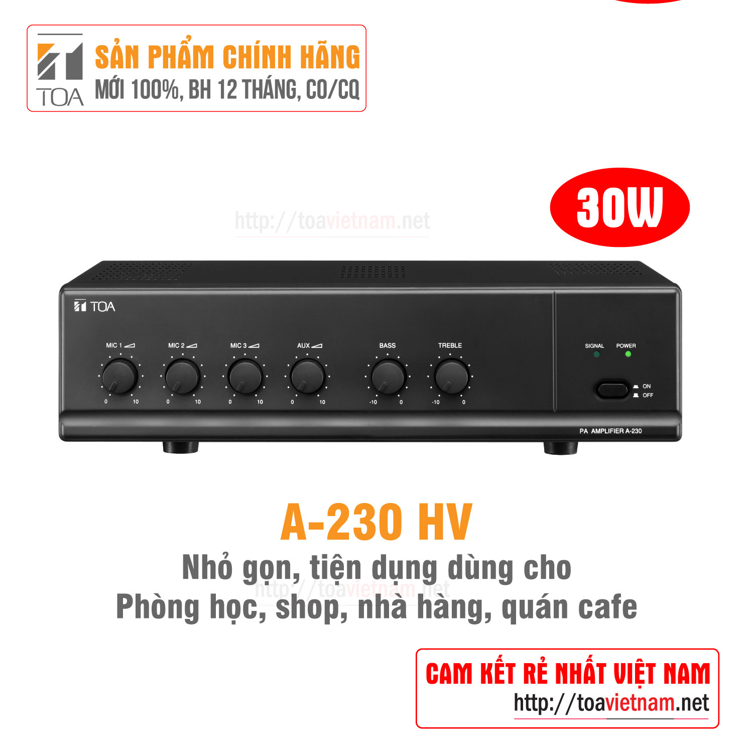 Tăng âm truyền thanh, cục đẩy công suất 30W: TOA A-230 - Hàng chính hãng