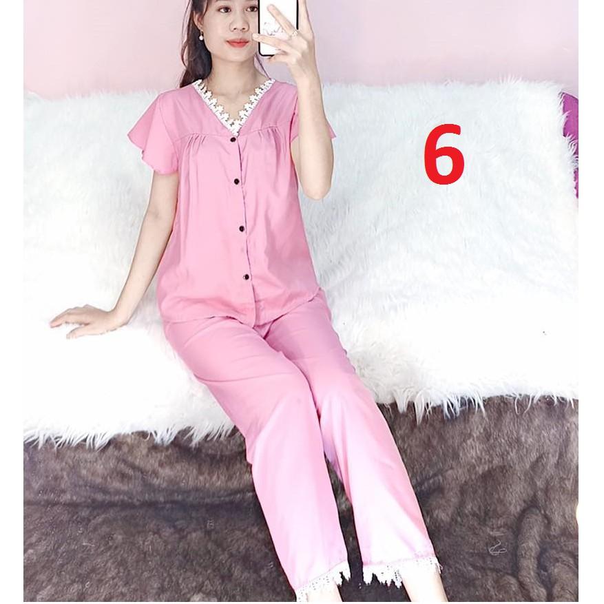 Bộ kate lụa cổ ren tim - quần dài tay bèo - ẢNH THẬT