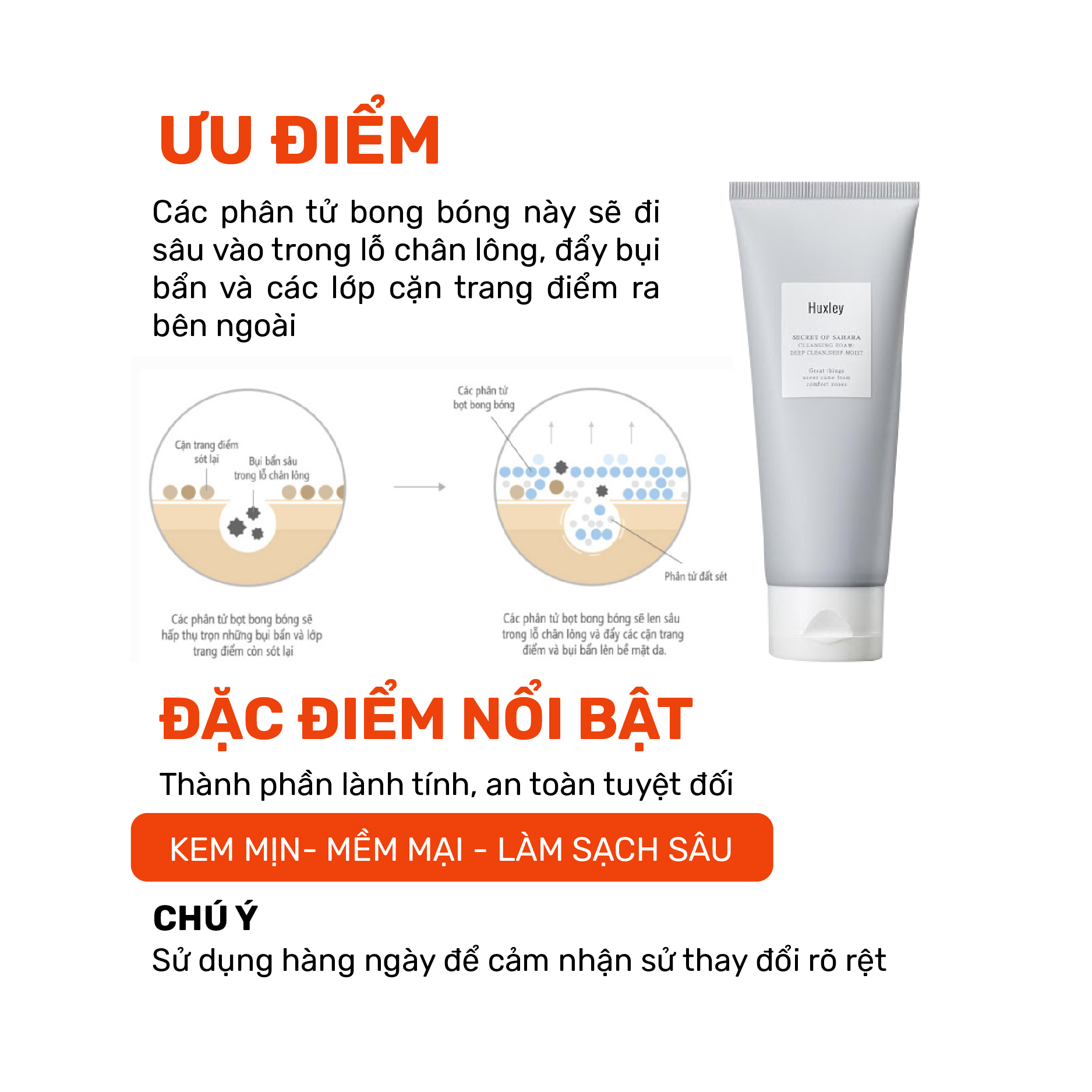 Sữa rửa mặt 150g làm sạch chuyên sâu dành cho da dầu, da m.ụ.n Huxley Cleansing Foam Deep Clean, Deep Moist