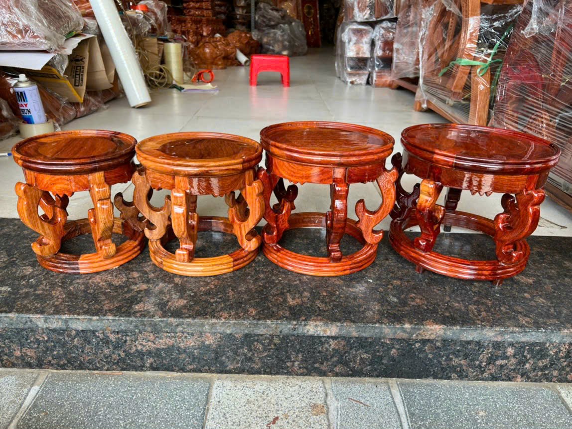 Kỷ khuyên, đôn gỗ tròn trang trí để cây kê tượng chân cong gỗ Hương - nhiều kích thước