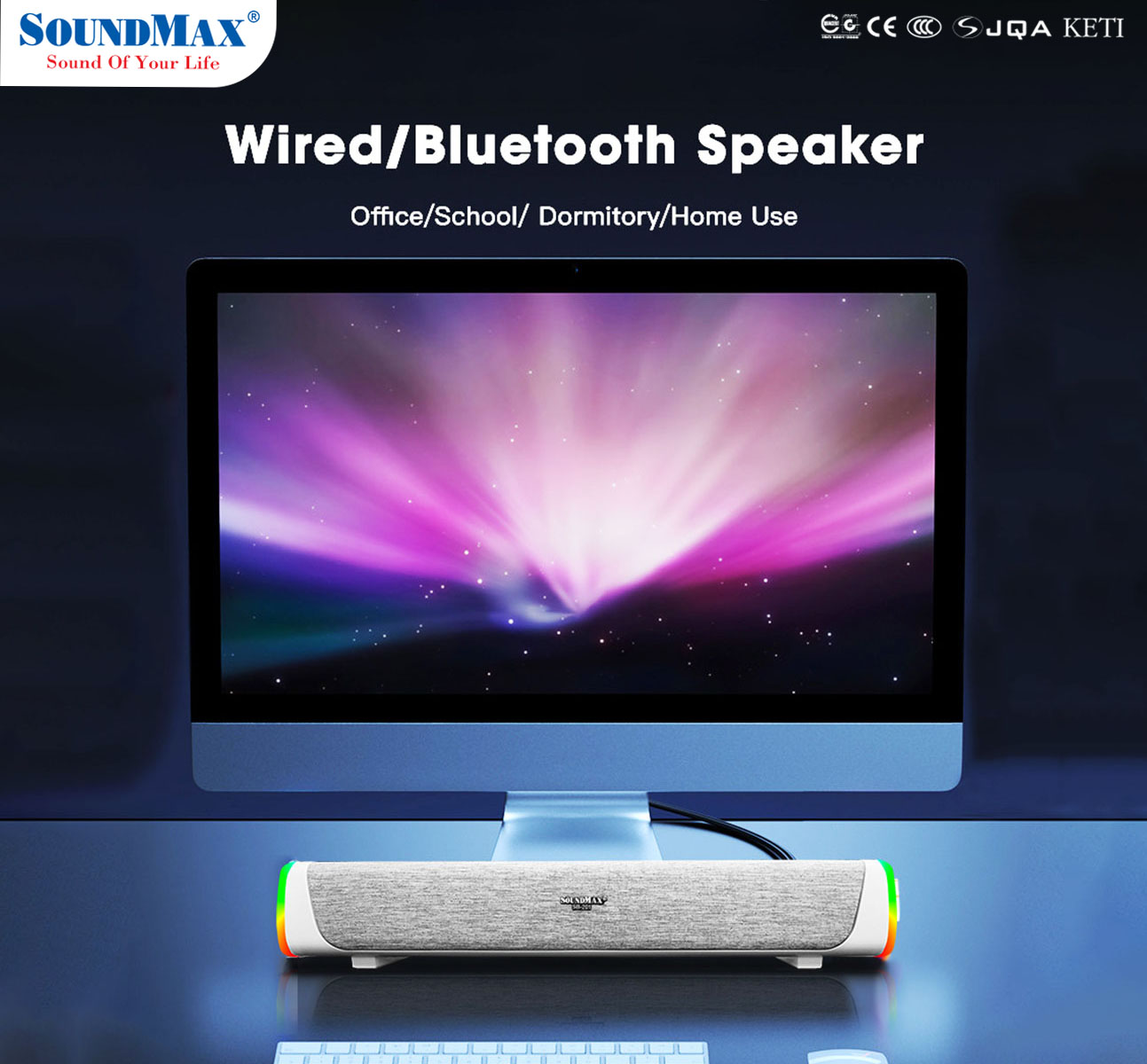 [Hàng Chính Hãng] Loa soundbar SoundMax SB-201 | 2 màu Trắng/Xám