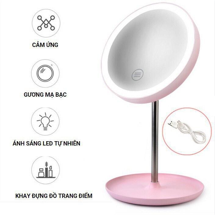 GƯƠNG TRANG ĐIỂM ĐỂ BÀN CÓ LED DÁNG TRÒN - MÀU NGẪU NHIÊN