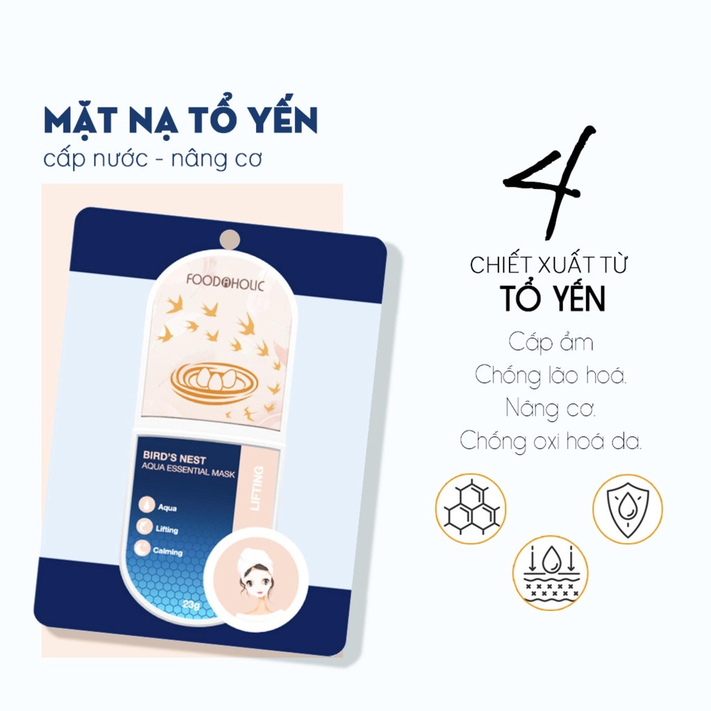 Mặt Nạ Cấp Nước Dưỡng Sáng, Tăng Độ Đàn Hồi Săn Chắc Da Foodaholic Bird's Nest Aqua Essential Mask 23g