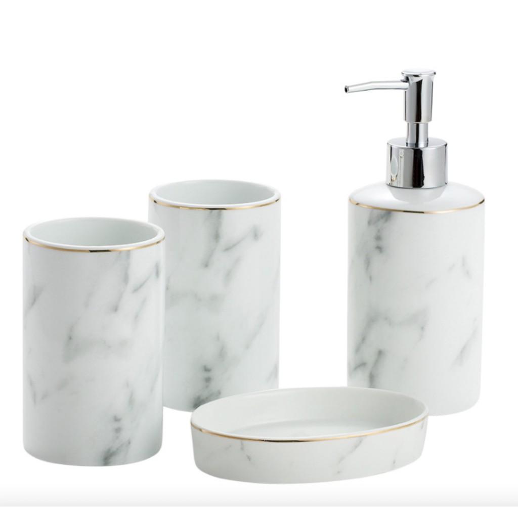 BỘ 4 DỤNG CỤ ĐỰNG GEL SỮA TẮM MARBLE WHITE 4PCS