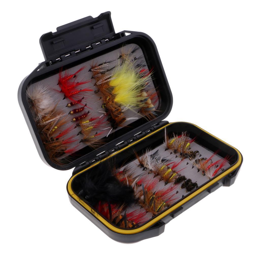 72pcs Fly Fishing Flies Trout Lures Hooks Dry/Wet Artificial Baits with Box