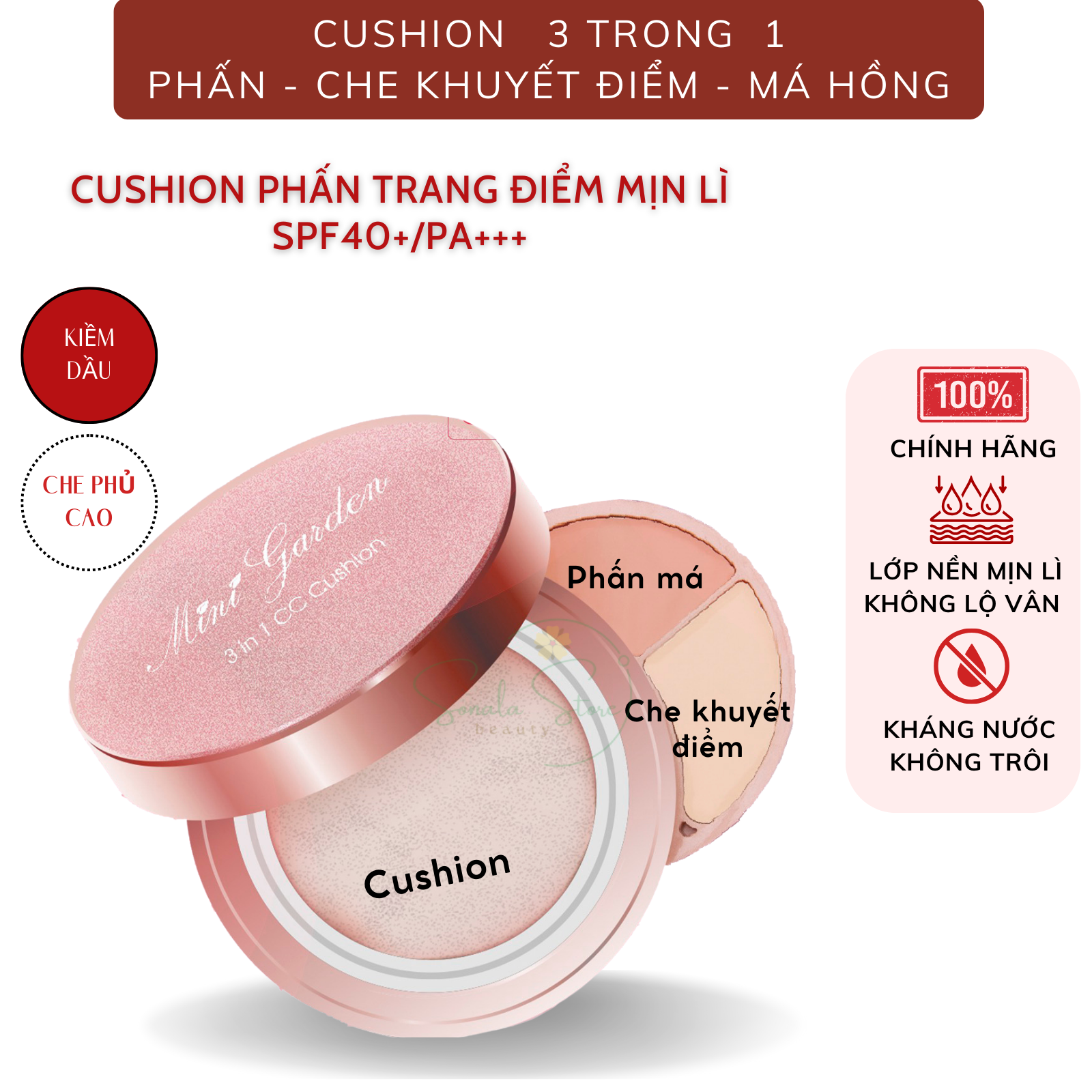 Phấn Nước MINIGARDEN 3 In 1 BB Cushion New Che Khuyết Điểm, lâu trôi, Dưỡng Trắng, Má Hồng, Chống Nắng SPF50+/PA+++