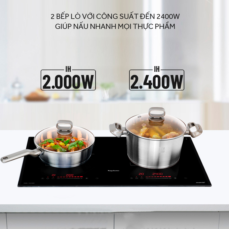 Miễn phí giao lắp toàn quốc - Bếp Âm Từ Đôi Premium Nagakawa NAG1202M (73 cm) - Made in Malaysia - Bảo hành 5 năm - Hàng Chính Hãng